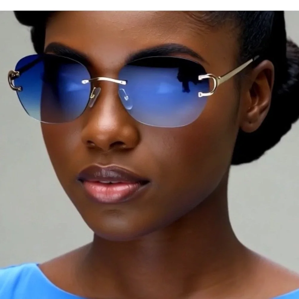 Blue Gradient Lens Frameless Women Sunglasses Casual Business Shades Female 2026
